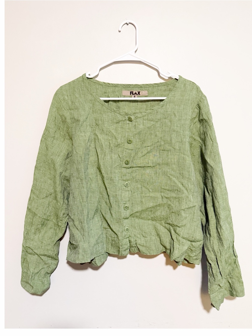 Flax linen button down blouse green size small